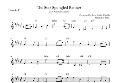 The Star Spangled Banner (USA National Anthem) for Horn in F Solo with Chords (B Major) (arr. Fabio Britto)