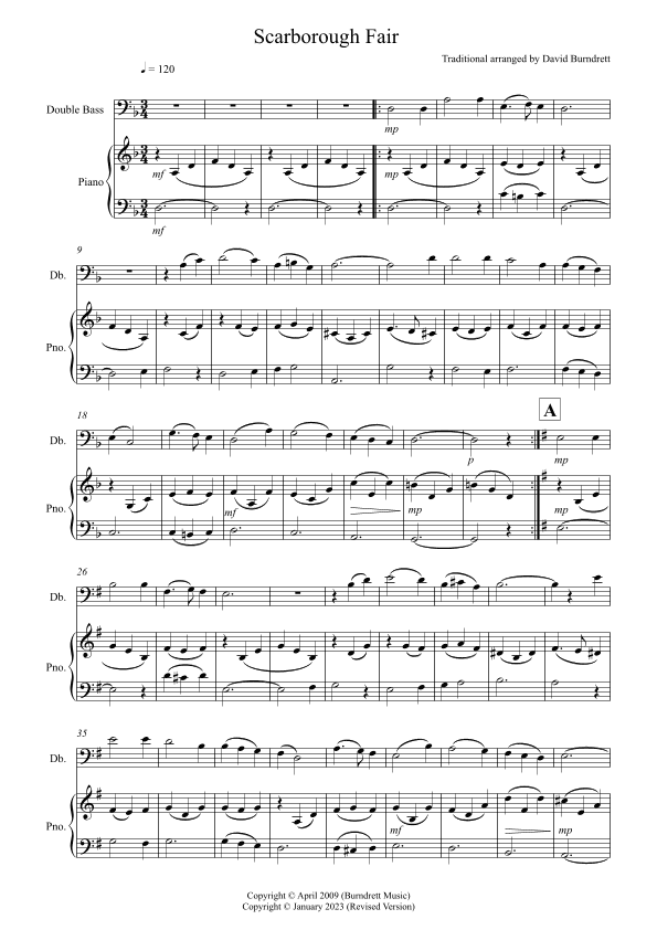 Scarborough Fair for Double Bass and Piano (arr. David Burndrett)