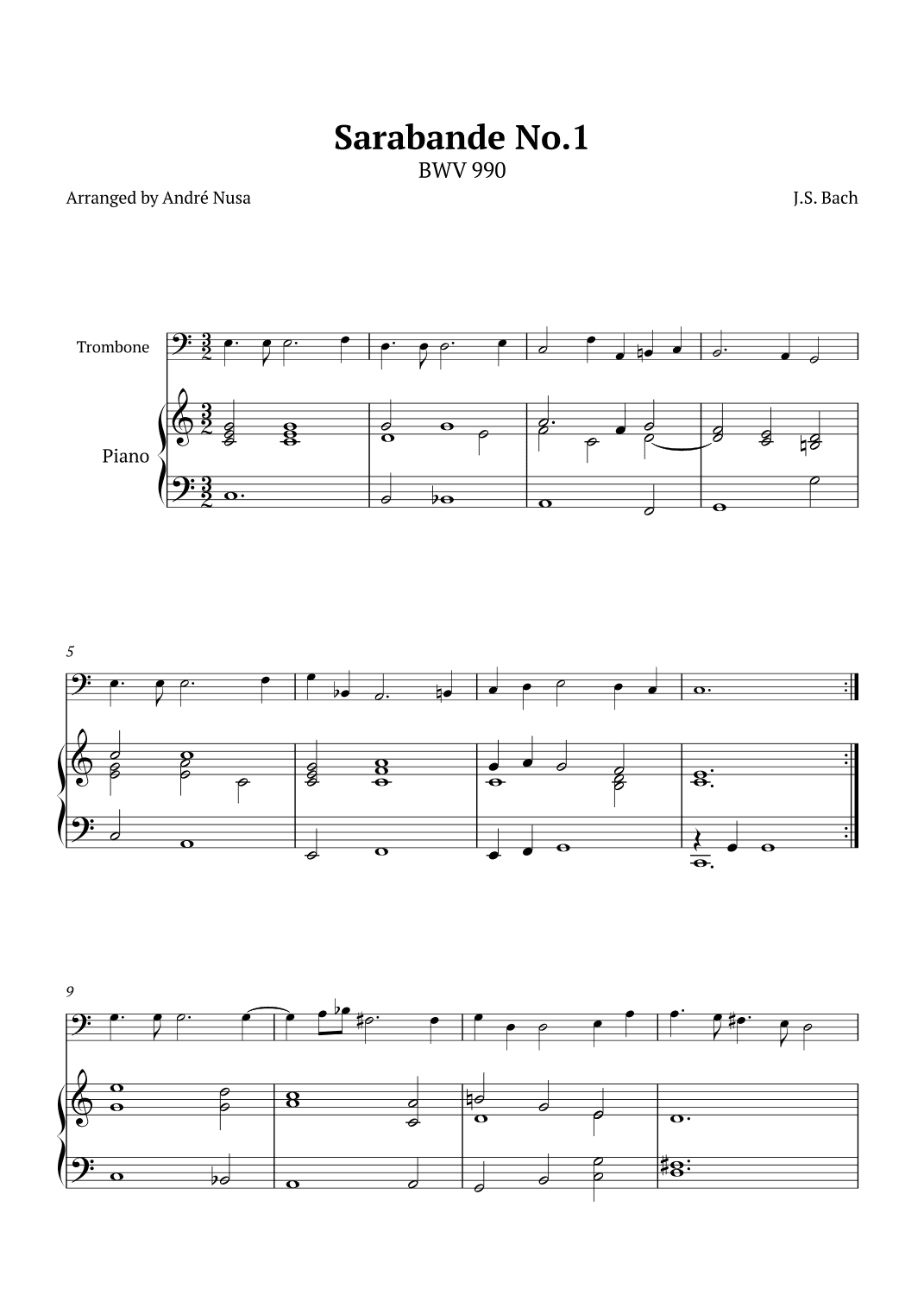 Sarabande No.1 BWV 990 (arr. André Nusa)