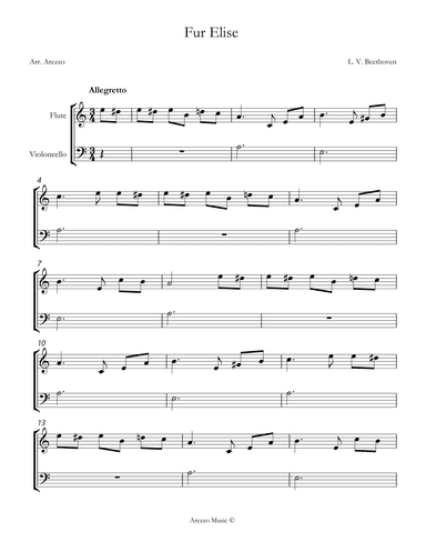 beethoven fur elise Horn and Bassoon sheet music (arr. Arezzo Music)