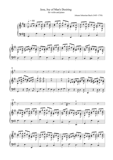 Jesu, Joy of Man's Desiring for violin and piano (arr. Master music)