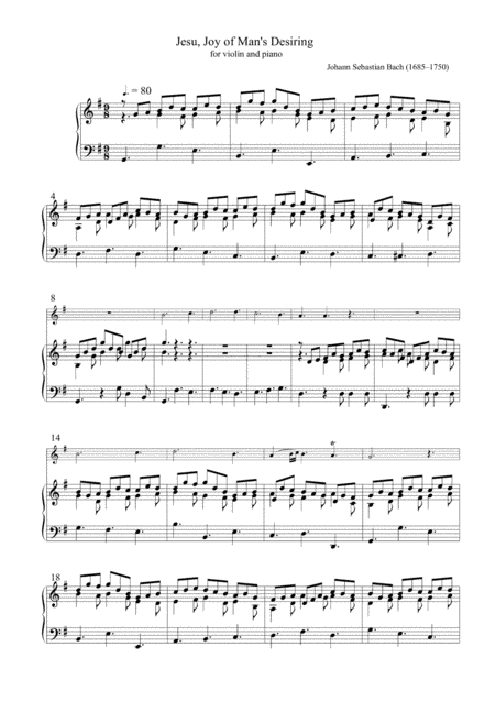 Jesu, Joy of Man's Desiring for violin and piano (arr. Master music)