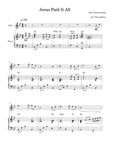 Jesus Paid It All (arr. Tyler Adams)