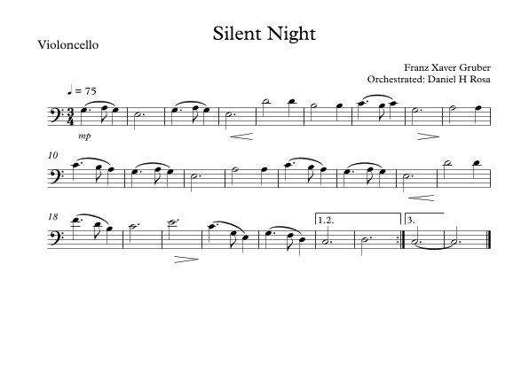 Silent Night - Christmas Carol - Violoncello (arr. Daniel H Rosa)