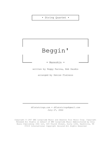 Beggin' (arr. Denise Flatness)