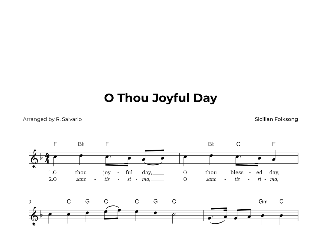 O Thou Joyful Day (Key of F Major) (arr. R. Salvario)