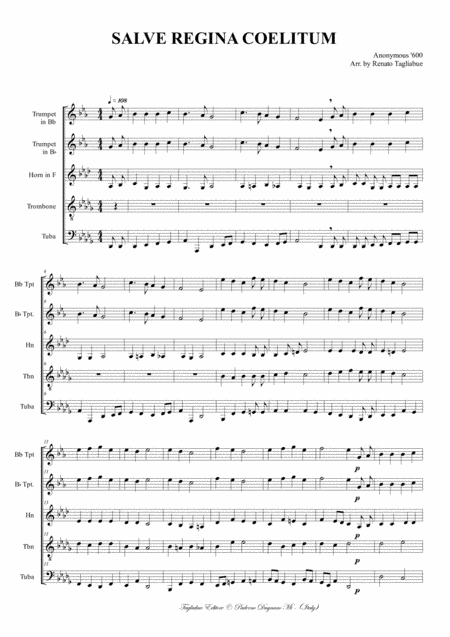 SALVE REGINA COELITUM - Arr. for Brass quintet - With parts (arr. Renato Tagliabue)