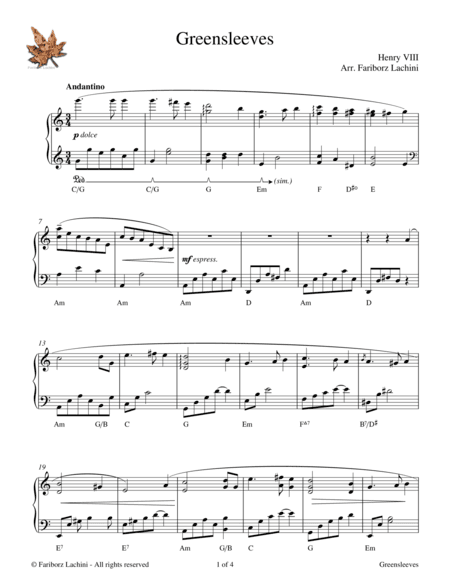 Greensleeves (arr. Fariborz Lachini)