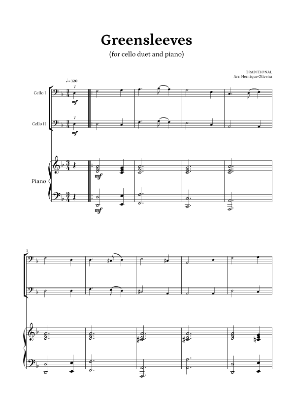 What Child Is This? (Greensleeves) - for cello duet and piano (arr. Henrique Oliveira)
