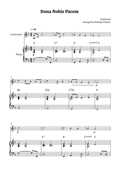 Dona Nobis Pacem - for glockenspiel (with piano accompaniment with chords) (arr. Rodrigo Faleiros)