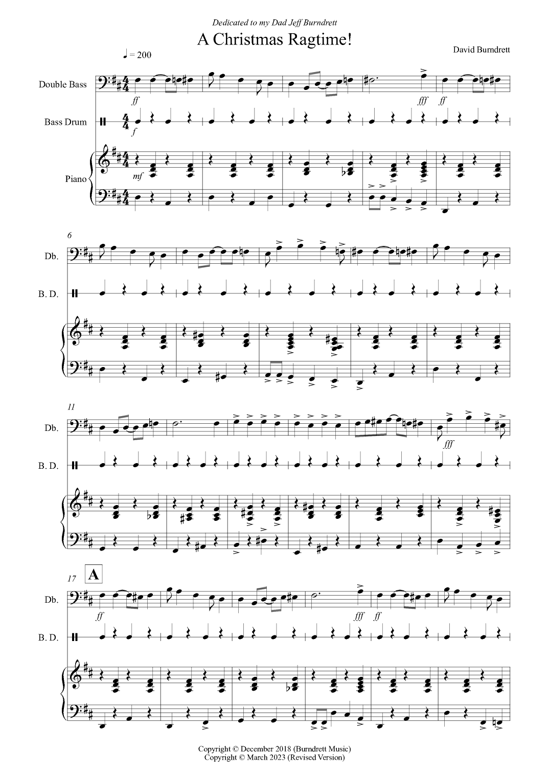 A Christmas Ragtime for Double Bass and Piano