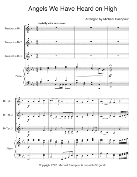 Angels We Have Heard on High - Trumpet Trio (With Piano) (arr. Michael Raehpour)