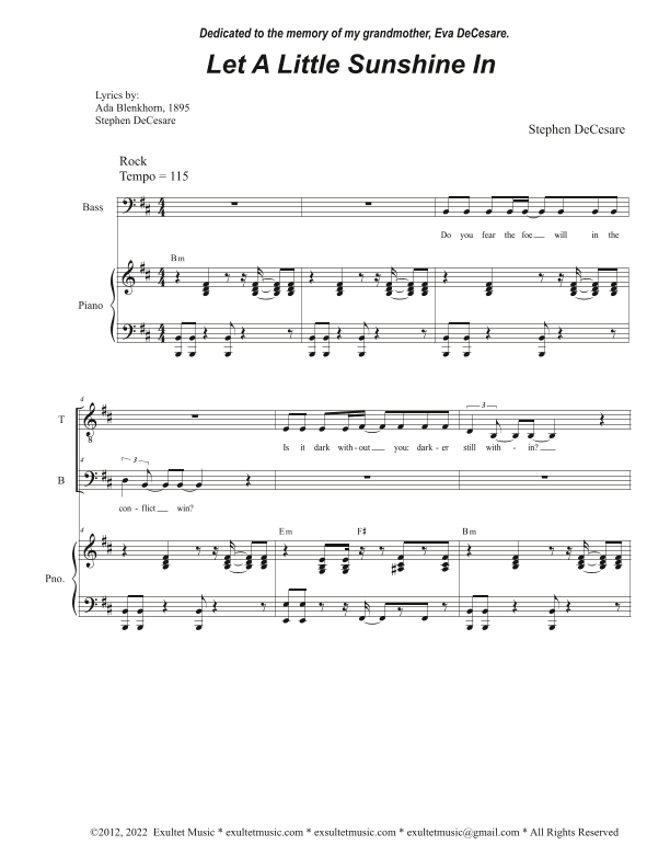 Let A Little Sunshine In (Duet for Tenor and Bass solo)