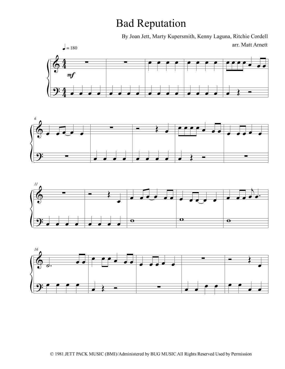 Bad Reputation (arr. Matt Arnett)