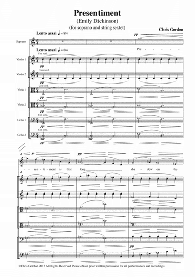 Presentiment - (Song for Soprano and String Sextet) Score and Full Set of Parts