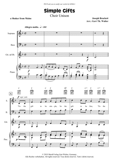 Simple Gifts (arr. Gert Th. Walter)