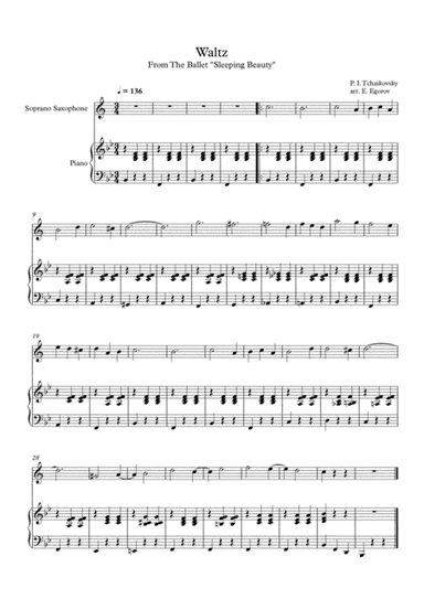 Waltz (Sleeping Beauty), Peter Ilyich Tchaikovsky, For Soprano Saxophone & Piano (arr. Eugene Egorov)