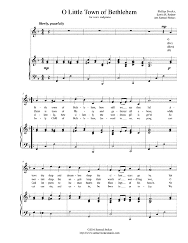 O Little Town of Bethlehem - for vocal solo with piano accompaniment in F major (arr. Samuel Stokes)