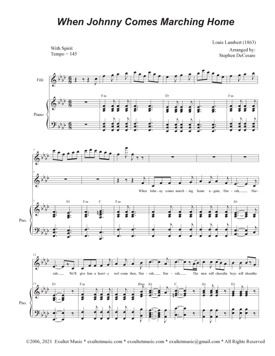 When Johnny Comes Marching Home (Unison choir) (arr. Stephen DeCesare)