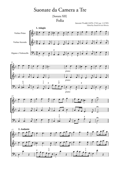 Folia Vivaldi full score and parts (Original - Urtext) RV 63 (arr. Ahiva Editions)