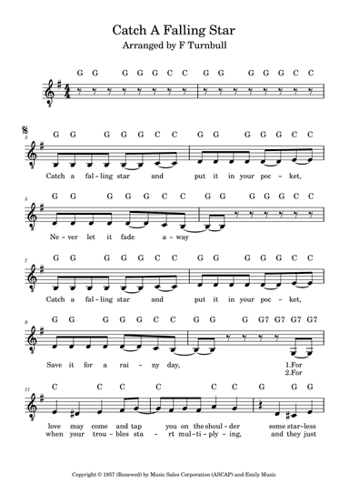 Catch A Falling Star (arr. F Turnbull)