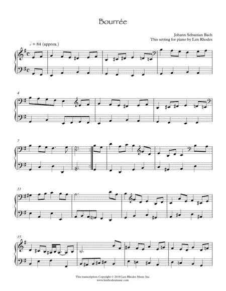Bach - Bourrée in E minor, for keyboard solo (arr. Len Rhodes)
