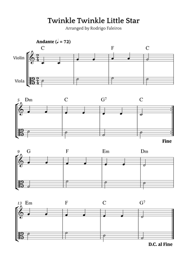 Twinkle Twinkle Little Star (for beginners) (arr. Rodrigo Faleiros)