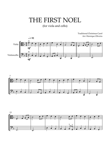 The First Noel (Viola and Cello) - Beginner Level (arr. Henrique Oliveira)