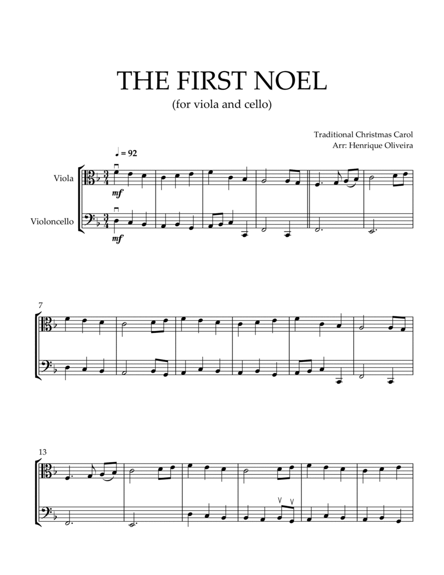 The First Noel (Viola and Cello) - Beginner Level (arr. Henrique Oliveira)