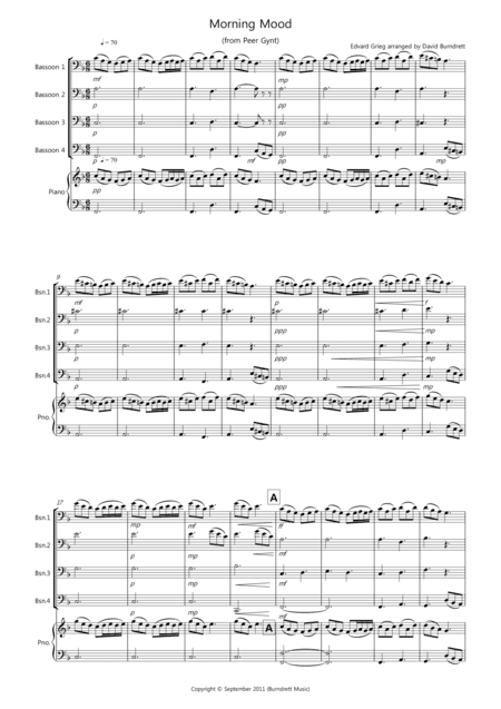 Morning Mood (from Peer Gynt) for Bassoon Quartet (arr. David Burndrett)
