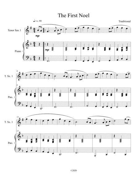 The First Noel (tenor sax solo) with piano accompaniment (arr. B C Dockery)