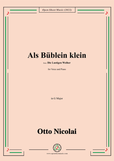 Nicolai-Als Bublein klein,in G Major,from Die Lustigen Weiber (arr. OSM Press)