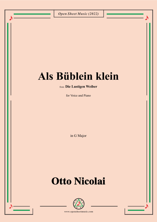 Nicolai-Als Bublein klein,in G Major,from Die Lustigen Weiber (arr. OSM Press)