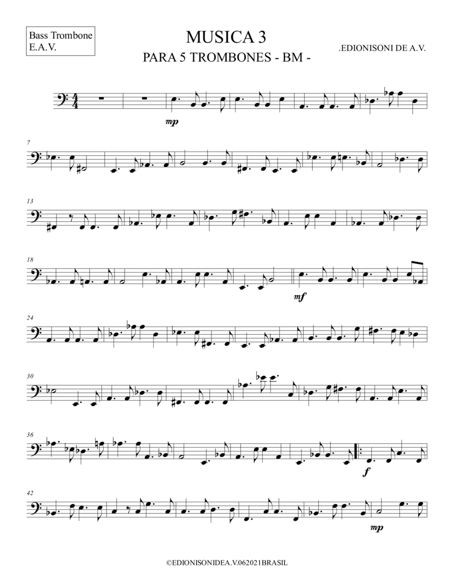 MUSICA 3 -  PARA 5 TROMBONES - Bass Trombone