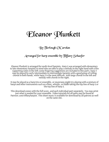 Eleanor Plunkett for Celtic Harp Trio/Ensemble (arr. Tiffany Schaefer)