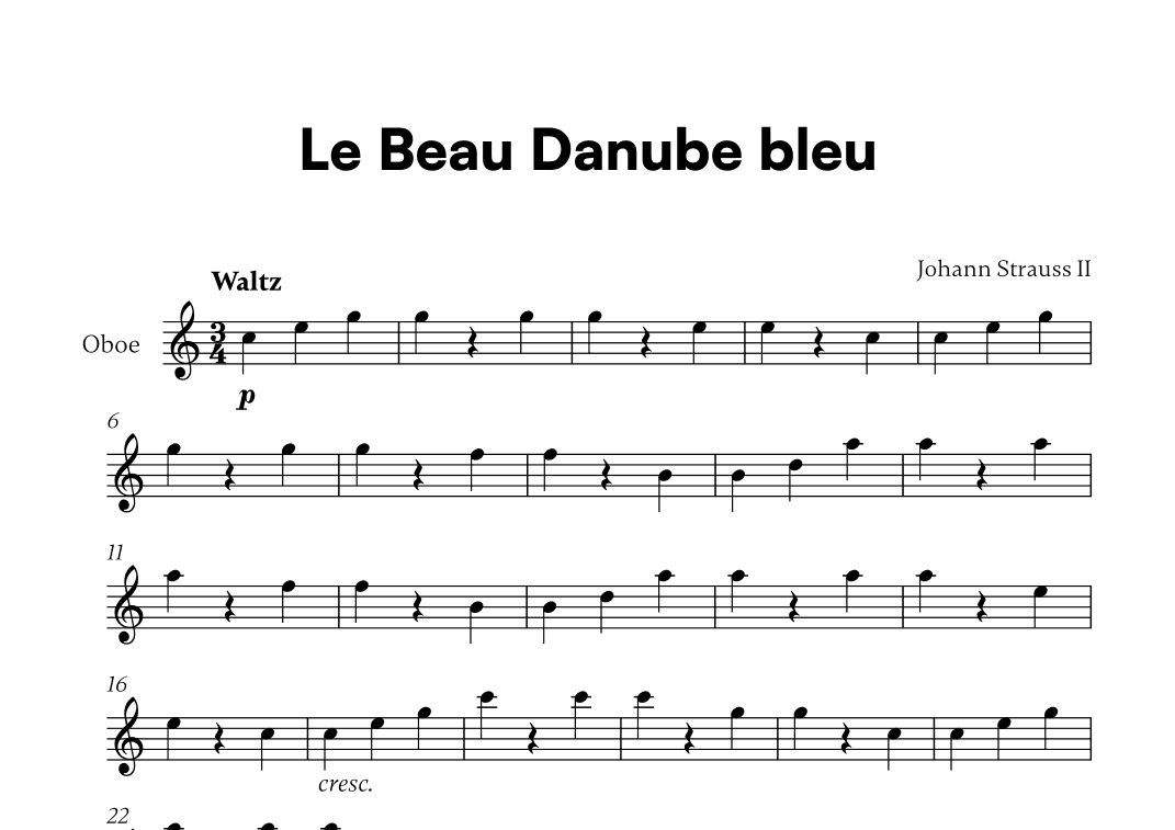 Johann Strauss II - Le Beau Danube bleu for Oboe Solo (arr. Cadenza Editions)