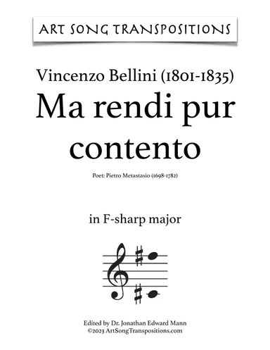 BELLINI: Ma rendi pur contento (transposed to F-sharp major, F major, and E major) (arr. ArtSongTranspositions.com)