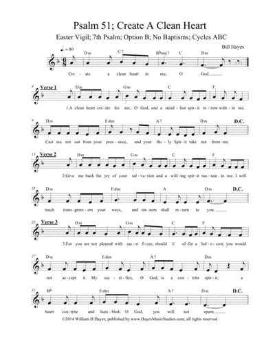 Psalm 51: Create A Clean Heart (Easter Vigil 7th psalm, option B, no baptisms)