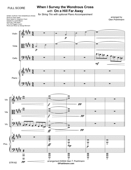 WHEN I SURVEY THE WONDROUS CROSS/ON A HILL FAR AWAY - STRING TRIO with Piano (arr. Glen Poehlmann)