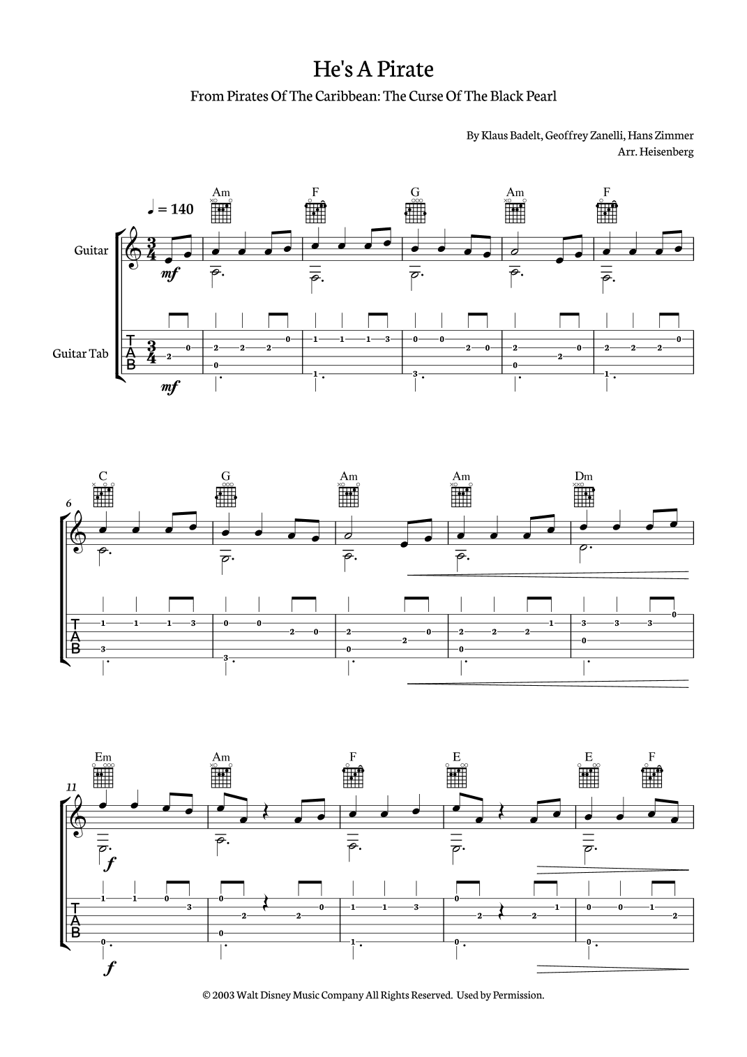 He's A Pirate (arr. Heisenberg)