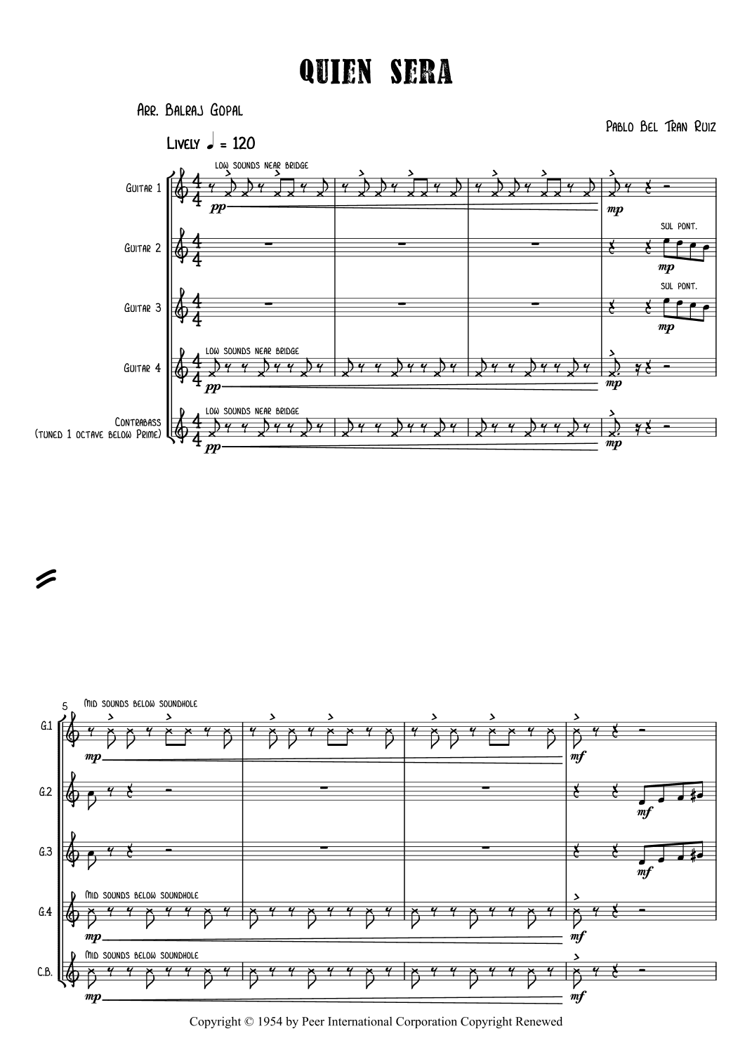 Quien Sera (arr. Balraj Gopal)