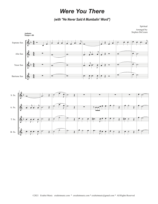 Were You There (with "He Never Said A Mumbalin' Word") (Saxophone Quartet and Piano) (arr. Stephen DeCesare)