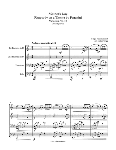 Mother's Day-Rhapsody on a Theme by Paganini Variation No.18 (Brass Quartet) (arr. Jordan Grigg)
