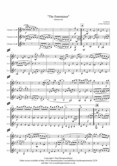 Scott Joplin: "The Entertainer" (in cut time/alla breve) - clarinet trio (arr. Ray Thompson)