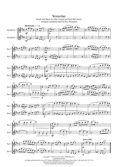 Yesterday (arr. Ray Thompson)