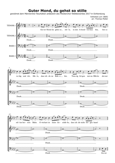Guter Mond du gehst so stille - men's choir TTBB (arr. Thomas Müller)