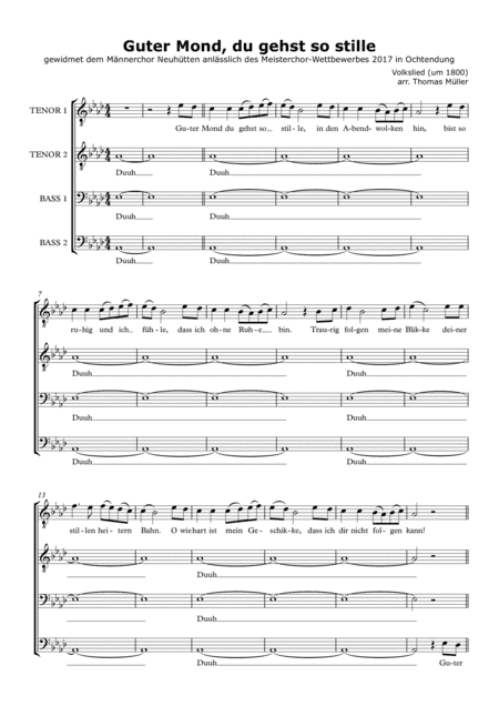 Guter Mond du gehst so stille - men's choir TTBB (arr. Thomas Müller)