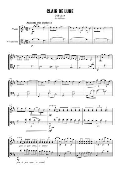 Clair de Lune for Violin and Cello (arr. Aled Jones)