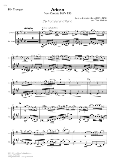 Arioso (BWV 156) - Bb Trumpet and Piano (Individual Parts) (arr. César Madeira)