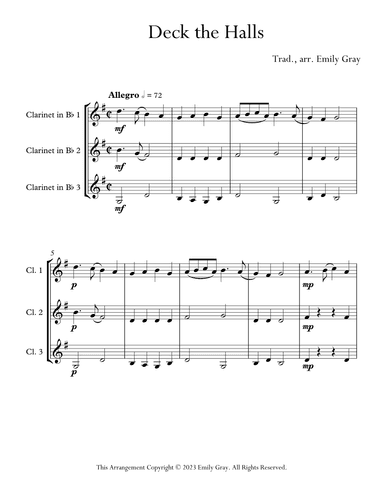 Deck The Halls (3 Clarinets) (arr. Emily Gray)